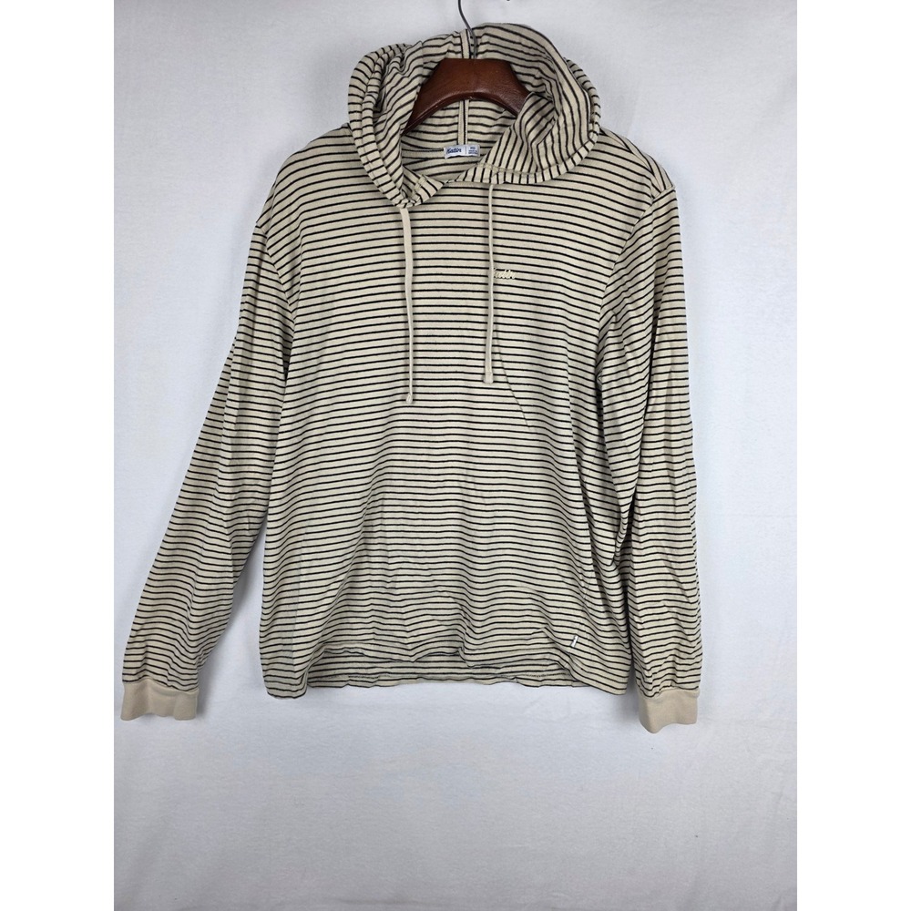 Katin Mens Striped Long Sleeve Hoodie Shirt Cream Black Size Medium 0144